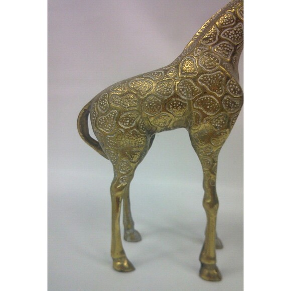 Vintage Solid Brass Giraffe Figurine Figure Head Down 8 Inch MCM Made in India - Picture 3 of 5